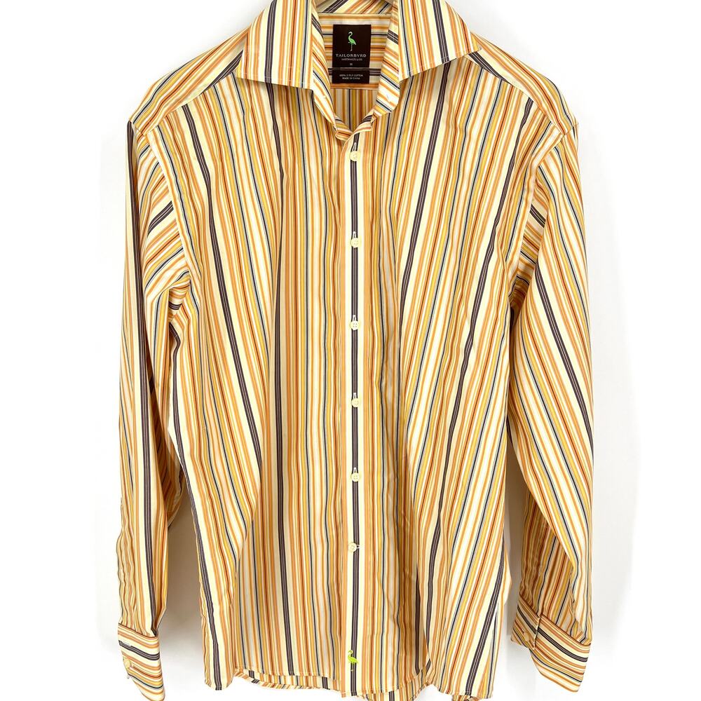 TailorByrd Mens Striped Button Down Cotton Multicolored Shirt Size M